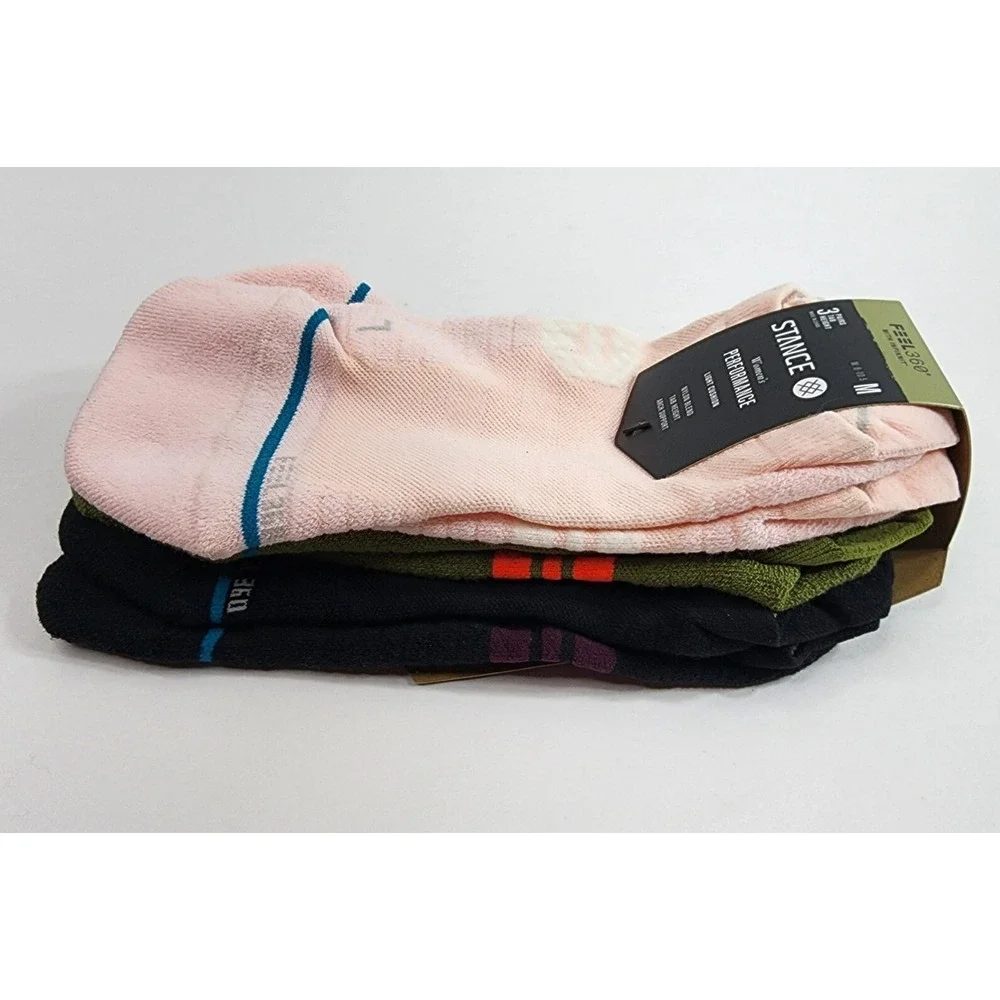 Stance Skedaddle 3 Pack Tab Socks Pink Black Green Womens M W248A22SKE